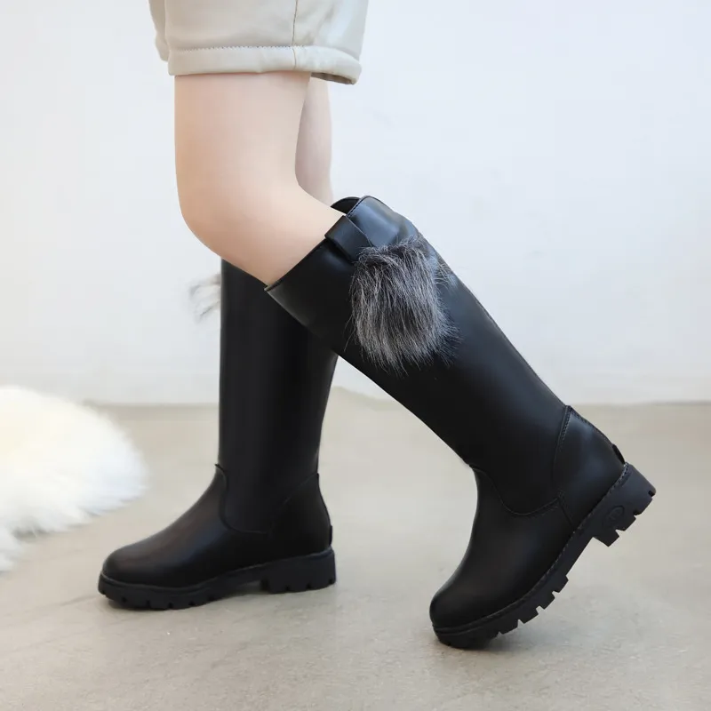 Toddler & Kids Pompom Decor Zipper High Boots Black image 4