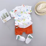 100% Cotton 2pcs Dinosaur Print Short-sleeve Baby Set White image 2