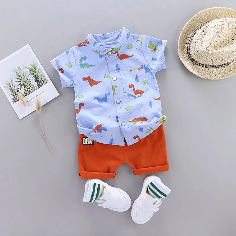 100% Cotton 2pcs Dinosaur Print Short-sleeve Baby Set  image 2