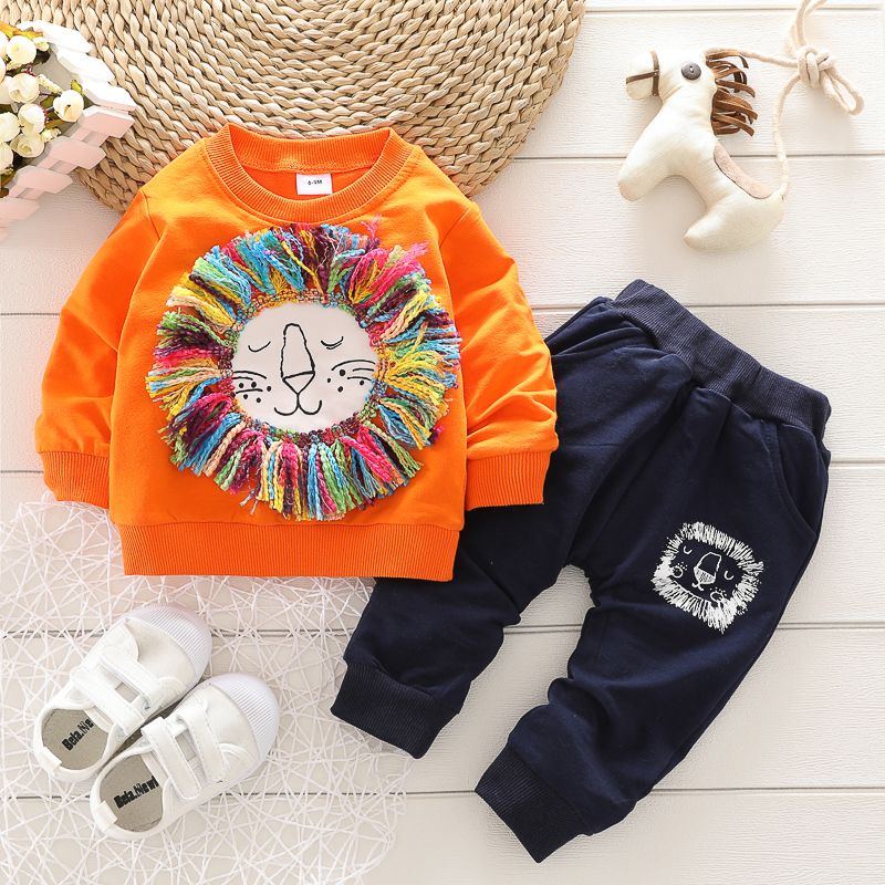 

2-piece Toddler Boy Lion Pattern Tassel Design Pullover Sweatshirt and Pants Set