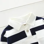 2-piece Toddler Boy Stripe Polo shirt and Grey Pants Set Dark Blue image 3