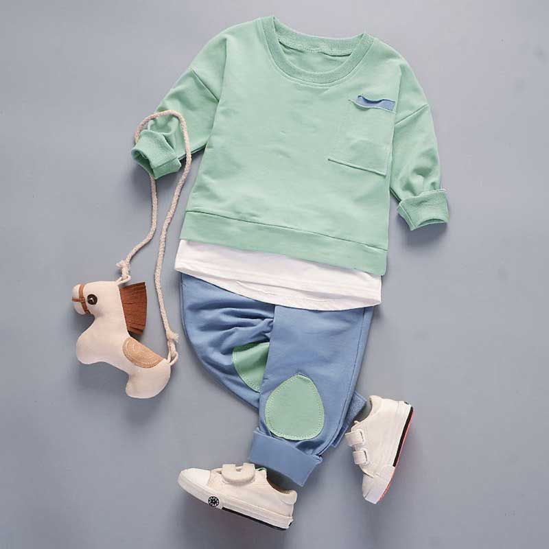 2-piece Toddler Girl/Boy Letter Print Faux-two Pullover and Patchwork Pants Set