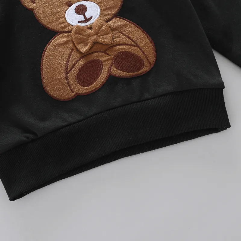 2pcs Baby Boy/Girl Bear Embroidered Black Long-sleeve Sweatshirt and Sweatpants Set Black image 5