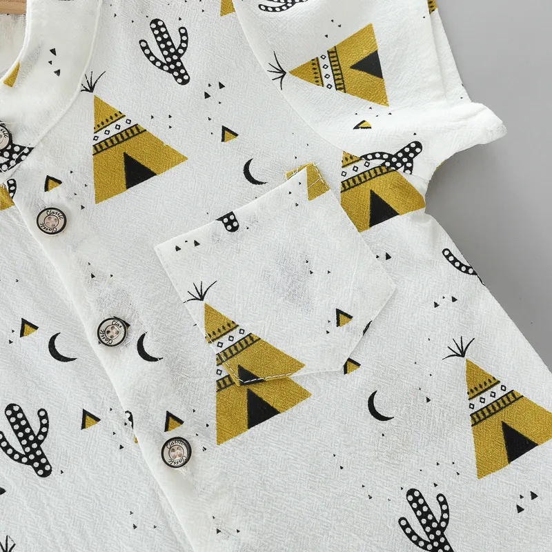 2pcs Toddler Boy Casual Pyramid Cactus Print Shirt and Shorts Set Yellow big image 1