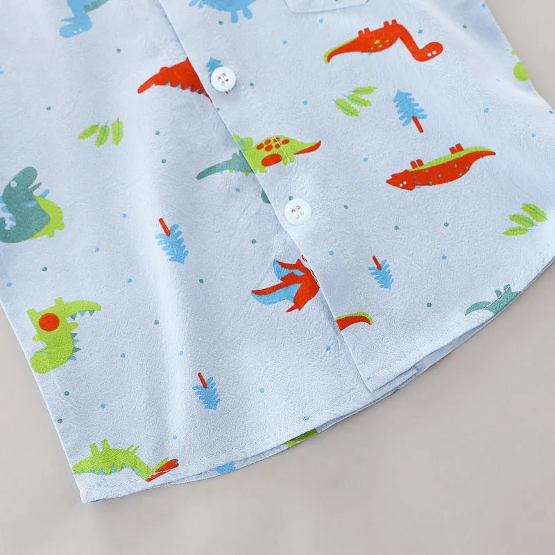 2pcs Toddler Boy Playful Dinosaur Print Shirt and Shorts Set big image 3