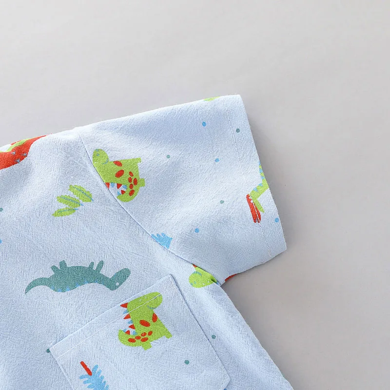2pcs Toddler Boy Playful Dinosaur Print Shirt and Shorts Set big image 4