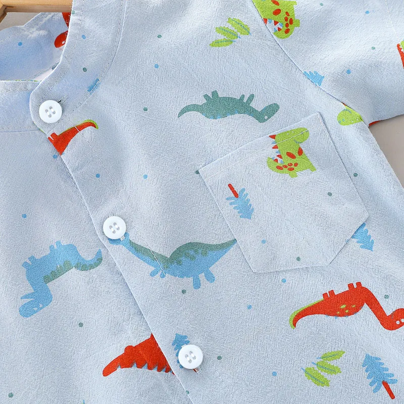 2pcs Toddler Boy Playful Dinosaur Print Shirt and Shorts Set big image 5