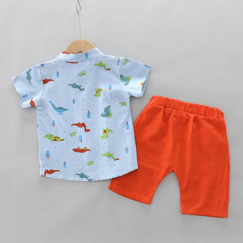 2pcs Toddler Boy Playful Dinosaur Print Shirt and Shorts Set big image 2