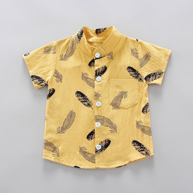 2pcs Toddler Boy Vacation Feather Print Shirt And Shorts Set