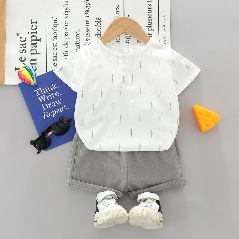 

2pcs Baby Boy 100% Cotton Allover Tree Print Short-sleeve Tee & Shorts Set