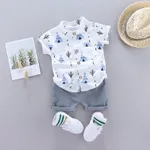 2pcs Baby Boy 95% Cotton Short-sleeve All Over Cactus Print Button Up Shirt and Solid Shorts Set Blue