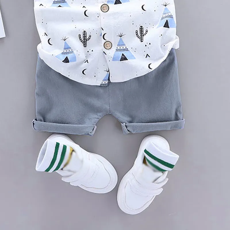 2 pièces Bébé Garçon Col de t-shirt polo Cactus École Manches courtes ensemble pour bébé Bleu big image 1