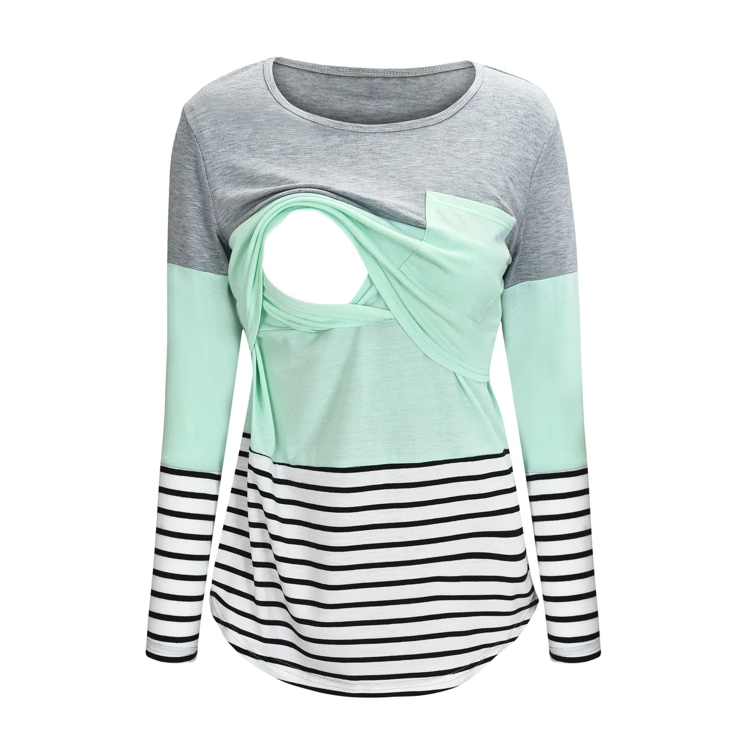 

Casual Color Blocked Long-sleeve Nursing Top