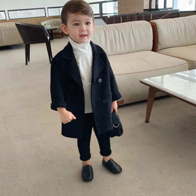Toddler Girl/Boy Lapel Collar Double Breasted Coat Black image 3