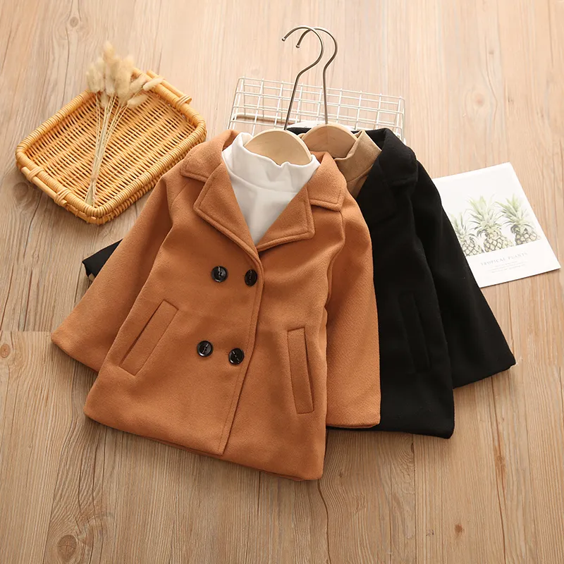 Toddler Girl/Boy Lapel Collar Double Breasted Coat Khaki
