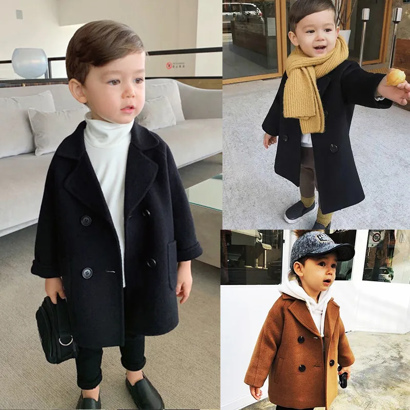 Toddler Girl/Boy Lapel Collar Double Breasted Coat Black big image 1
