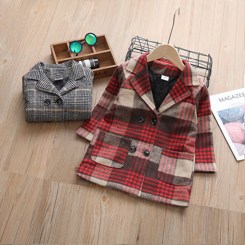 Toddler Girl/Boy Plaid Double Breasted Coat