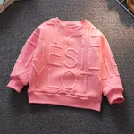 Toddler Boy/Girl Letter Textured Solid Pullover Sweatshirt Dark Pink