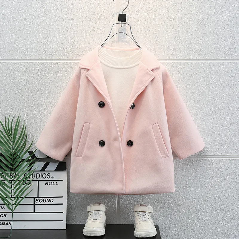 Toddler Girl/Boy Lapel Collar Double Breasted Coat Light Pink big image 1
