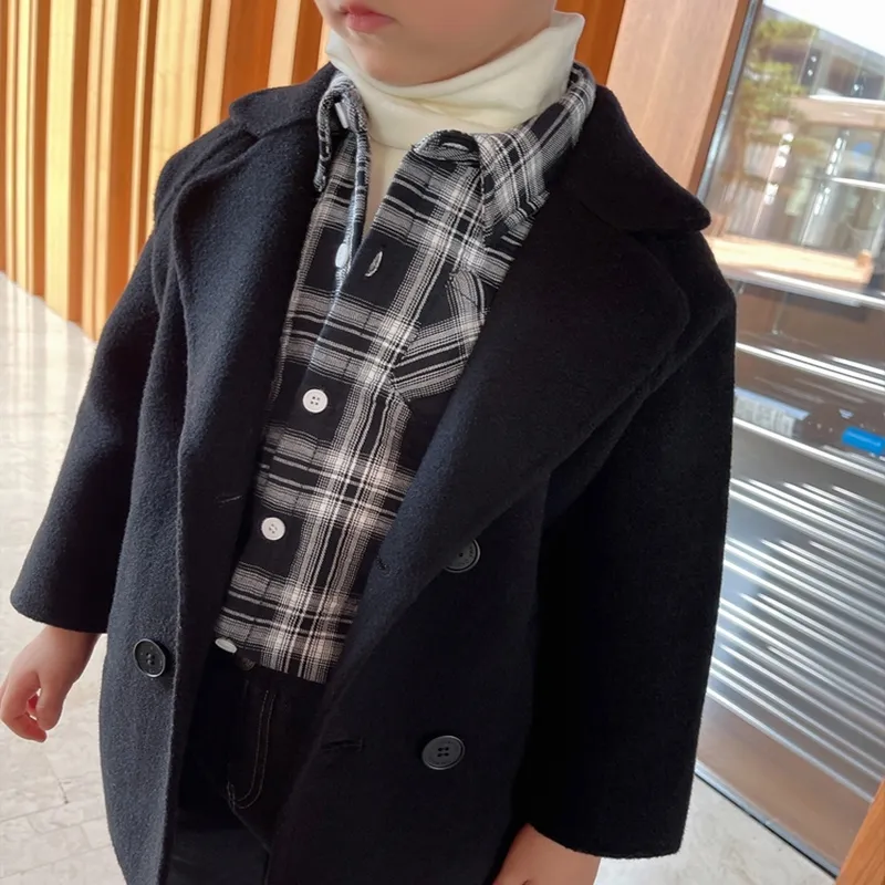 Toddler Girl/Boy Lapel Collar Double Breasted Coat Black big image 1
