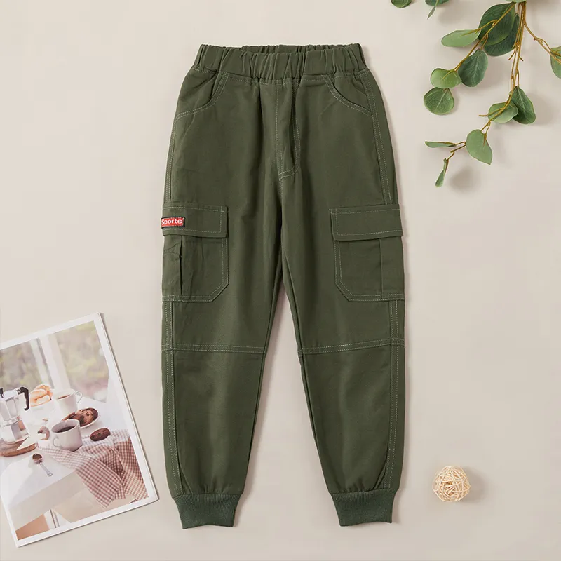 Kid Boy Casual Pocket Design Cotton Cargo Pants big image 2