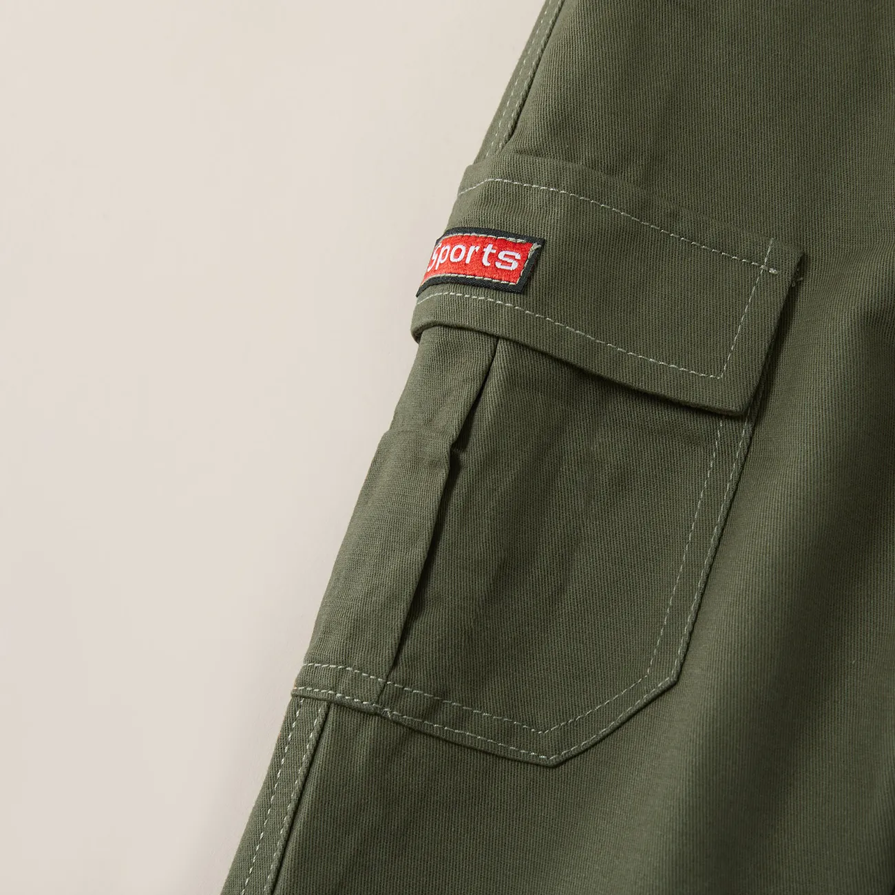 Kid Boy Casual Pocket Design Cotton Cargo Pants Army green big image 1