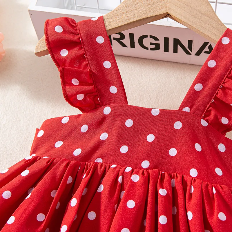 Bebé Cordões Bonito Manga cava Vestidos Vermelho image 3