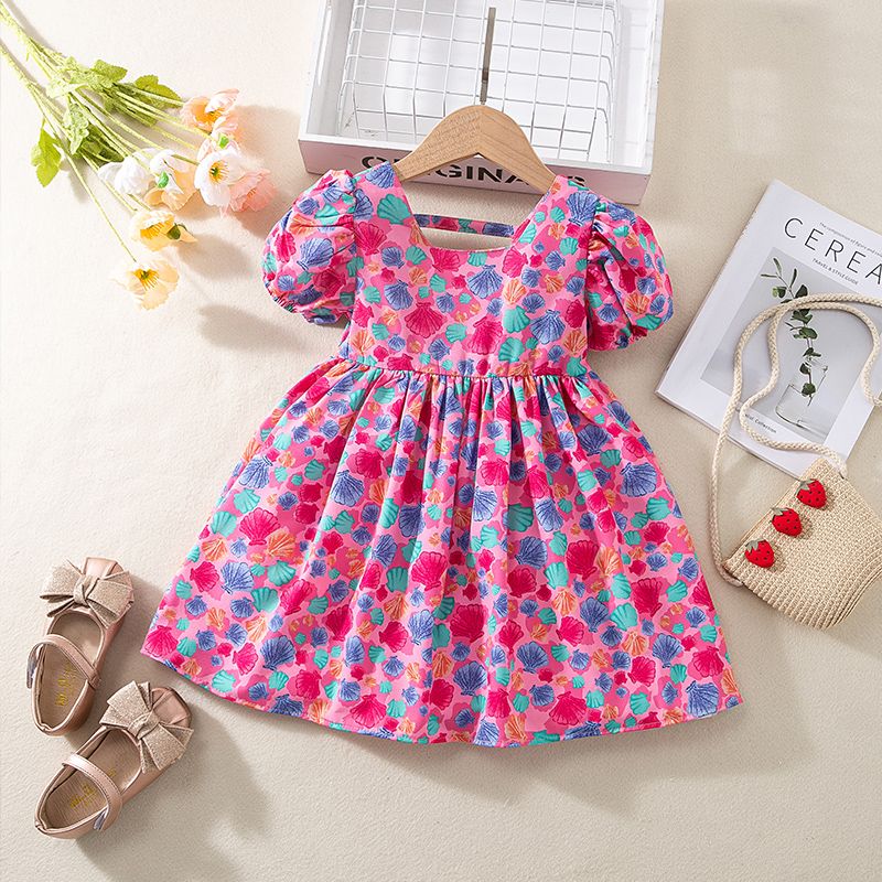 Toddler Girl Floral Print Cut Out Back Short-sleeve Dress