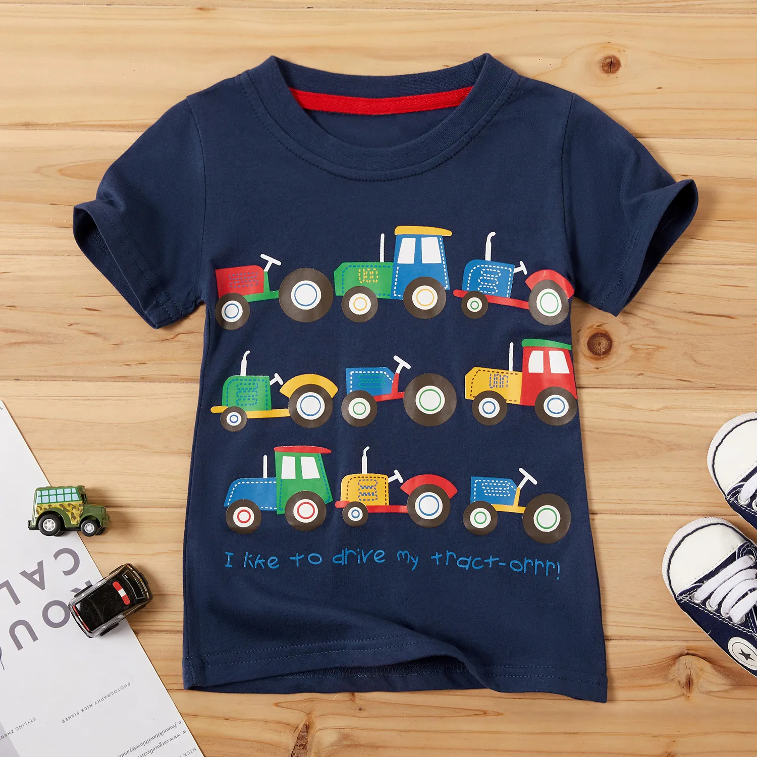 Lovely Tractors Print Short-sleeve Tee for Baby and Toddler Boys  big image 1