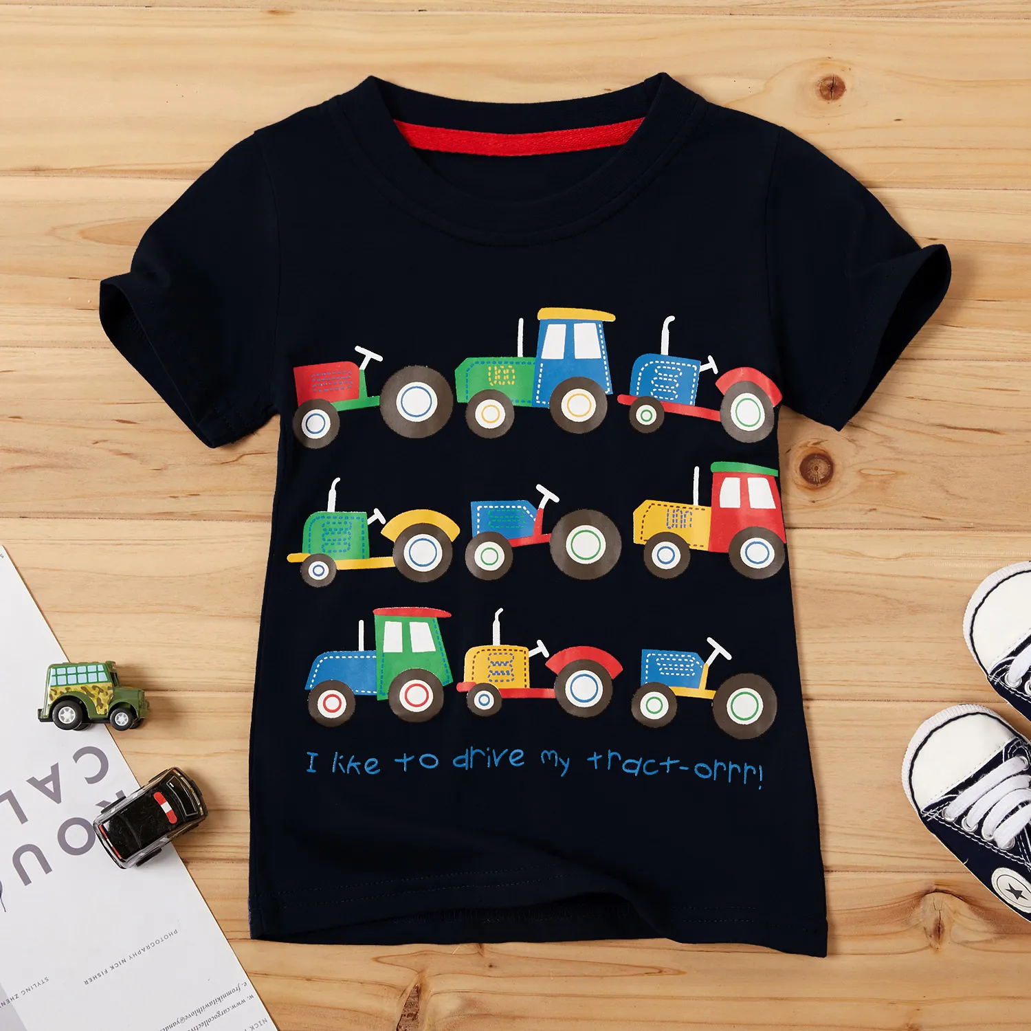 Lovely Tractors Print Short-sleeve Tee for Baby and Toddler Boys Black