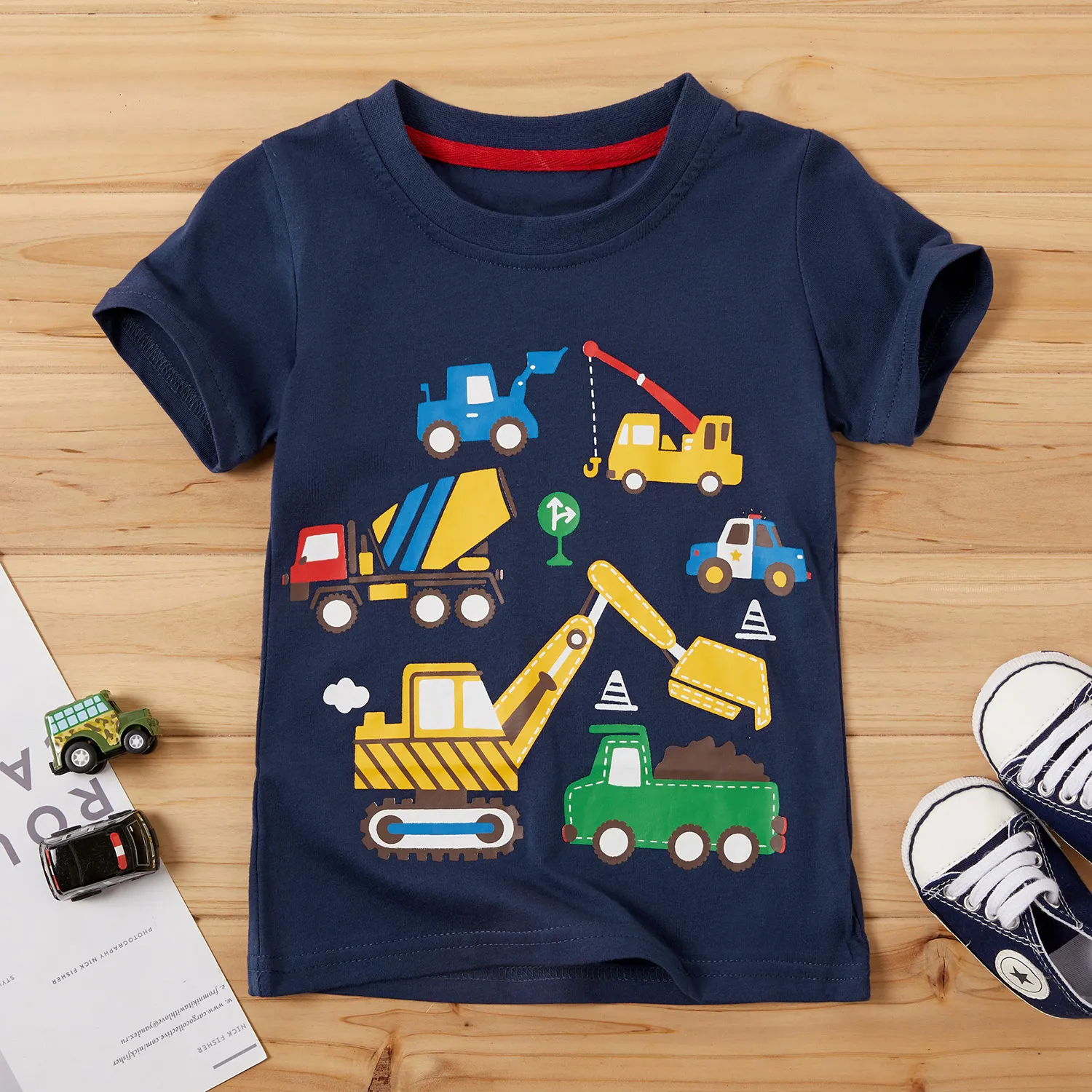 Baby/ Toddler Boy's Excavator Pattern Tee Blue big image 1