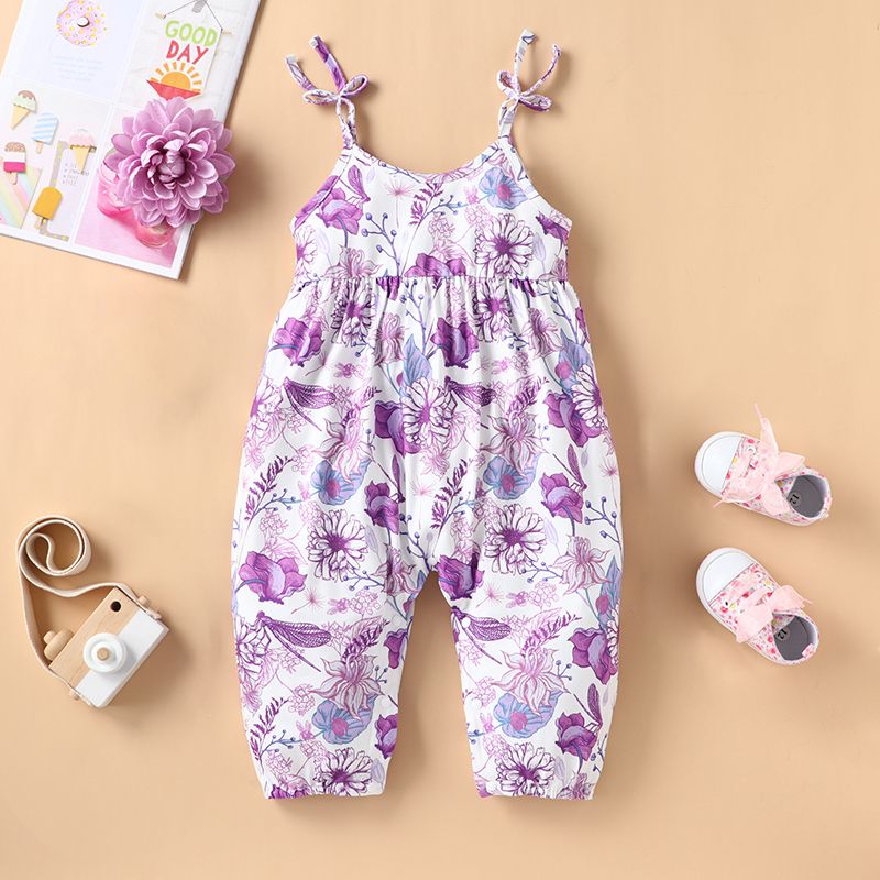 Baby Girl Sleeveless Spaghetti Strap Floral Print Jumpsuit