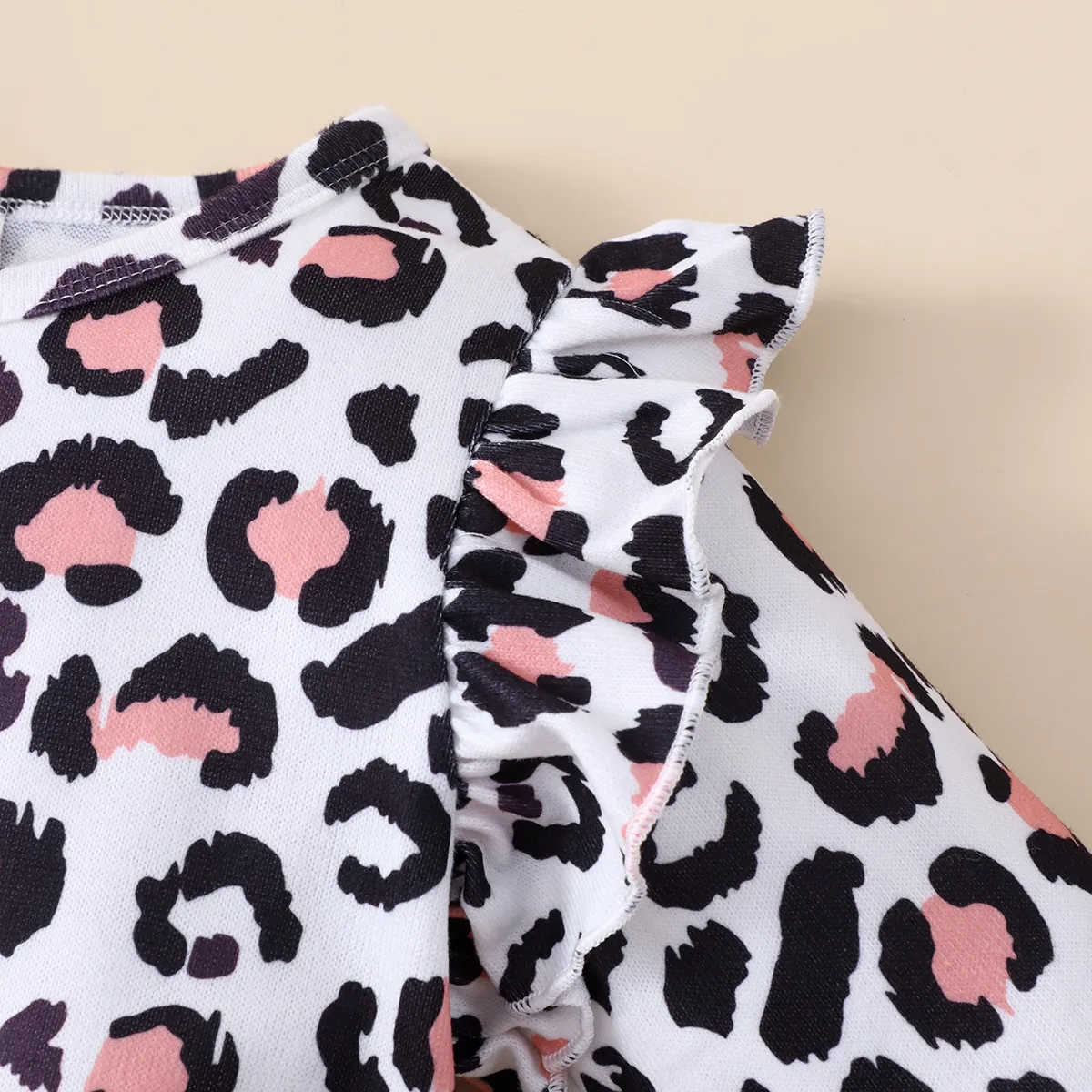 2 unidades Criança Menina Mangas franzidas Bonito Padrão de leopardo conjuntos de camisetas Rosa Claro big image 1