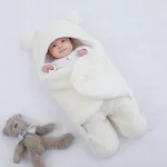 Baby Winter Cotton Plush Hooded Swaddles White