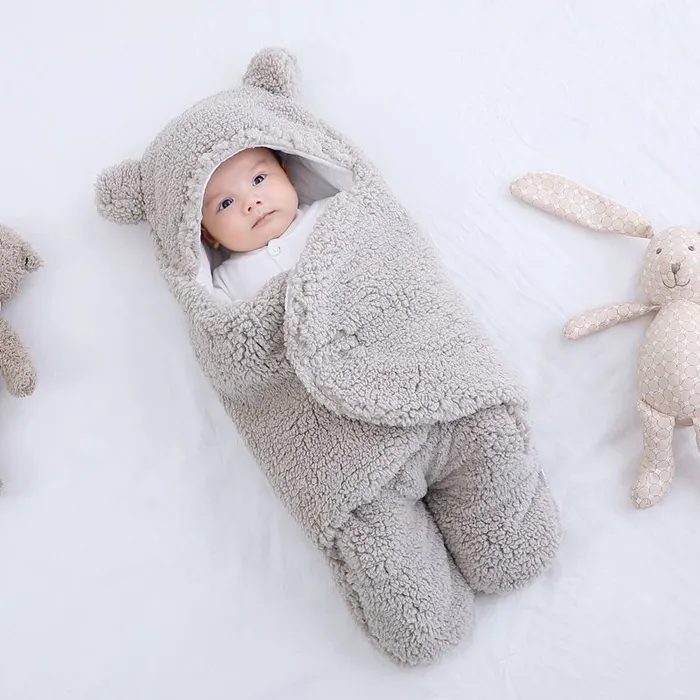 Baby Winter Cotton Plush Hooded Swaddles