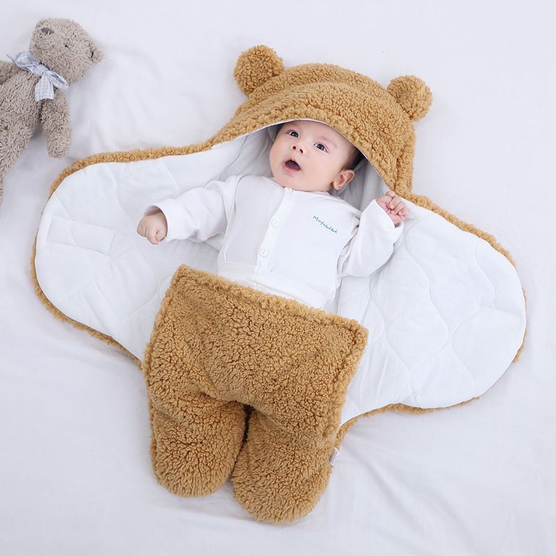 Baby Winter Cotton Plush Hooded Swaddles