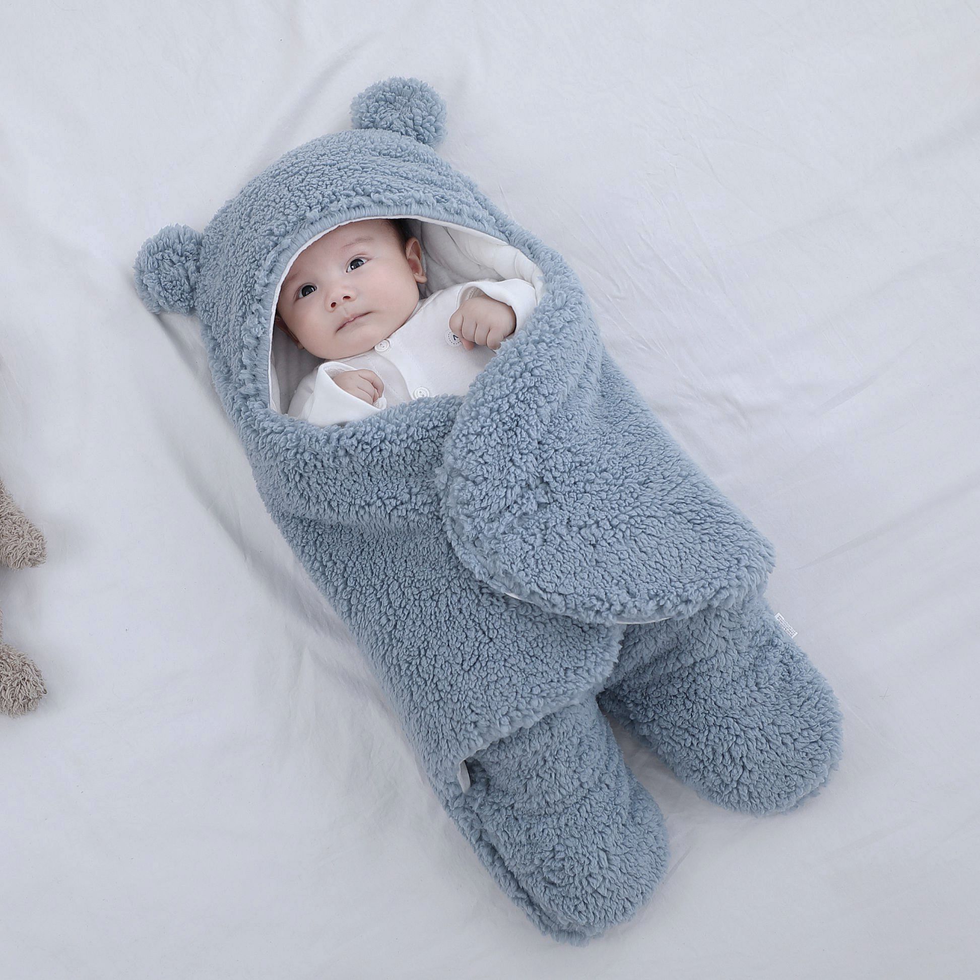 Baby Winter Cotton Plush Hooded Swaddles
