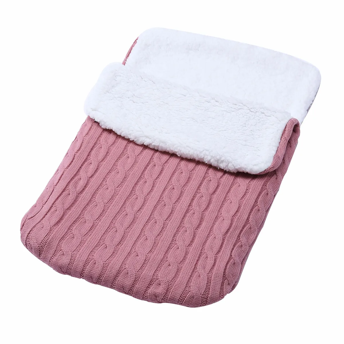 Newborn Baby Wrap Swaddle Blanket Thick Knit Warm Baby Bunting Bag Swaddle Sleeping Bag Sack for Stroller & Car Seat Dark Pink
