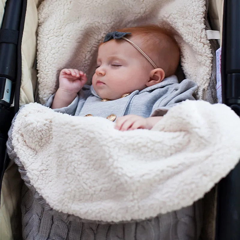 Wickeldecke für Neugeborene, dicker Strick, warmer Babywimpelsack, Wickelschlafsack, für Kinderwagen und Autositz grau big image 1