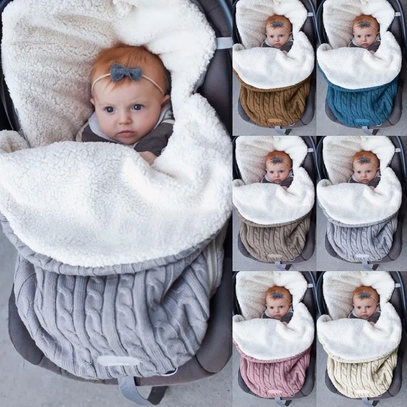 Newborn Baby Wrap Swaddle Blanket Thick Knit Warm Baby Bunting Bag Swaddle Sleeping Bag Sack for Stroller & Car Seat big image 3