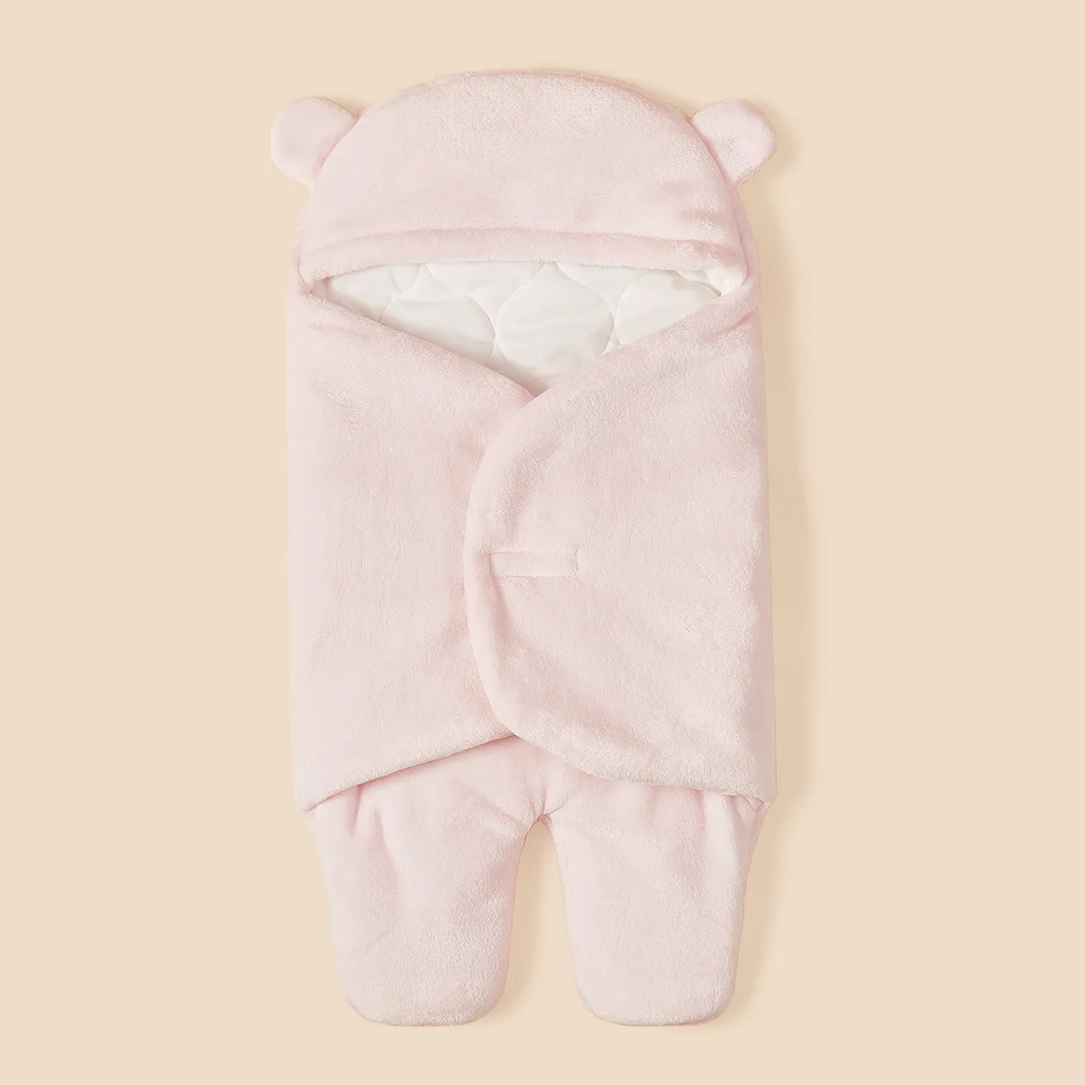 Newborn Baby Solid Color Swaddles with Flannel 3D Ear Design Pink