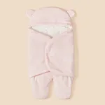 Newborn Baby Solid Color Swaddles with Flannel 3D Ear Design Pink
