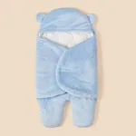 Newborn Baby Solid Color Swaddles with Flannel 3D Ear Design Light Blue