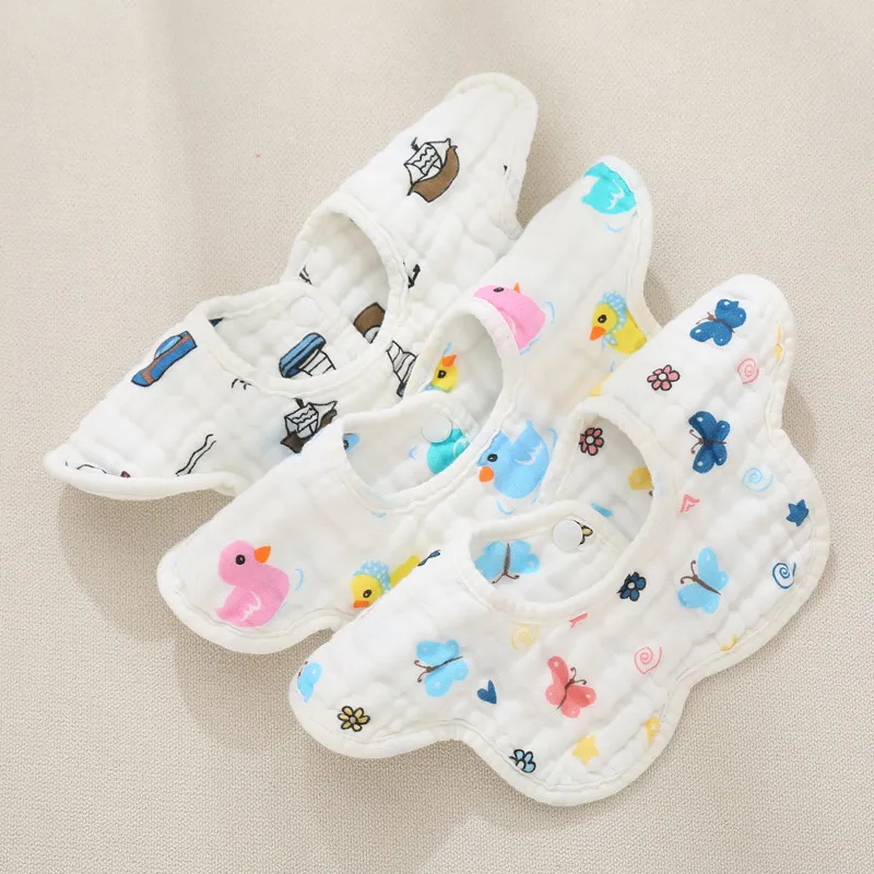 3-pack 100% Cotton Baby 360° Rotate Muslin Bibs Petal Shape Cartoon Pattern Bib  image 1