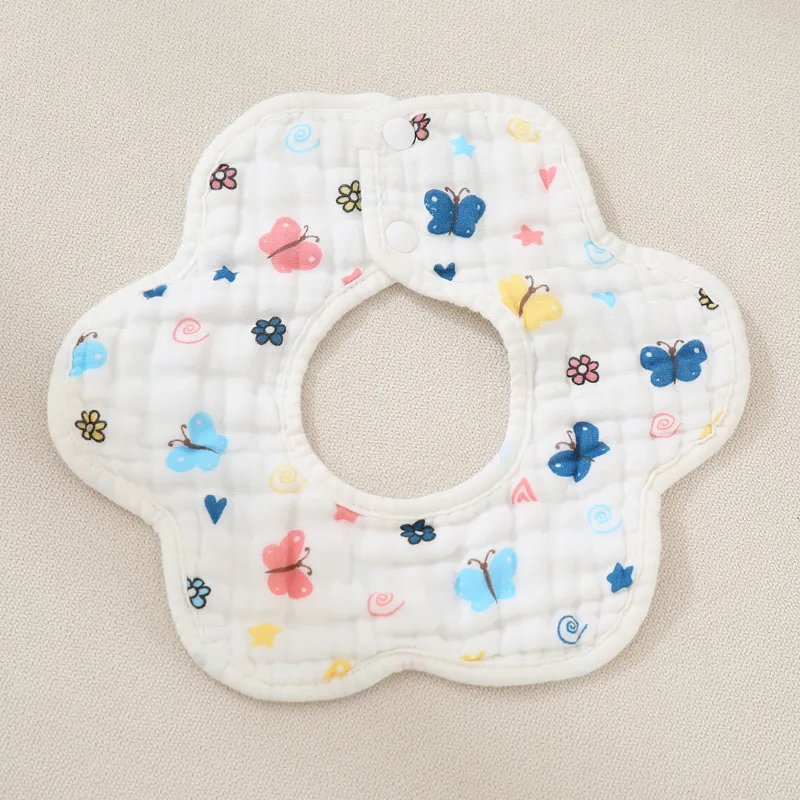 3-pack 100% Cotton Baby 360° Rotate Muslin Bibs Petal Shape Cartoon Pattern Bib  image 2