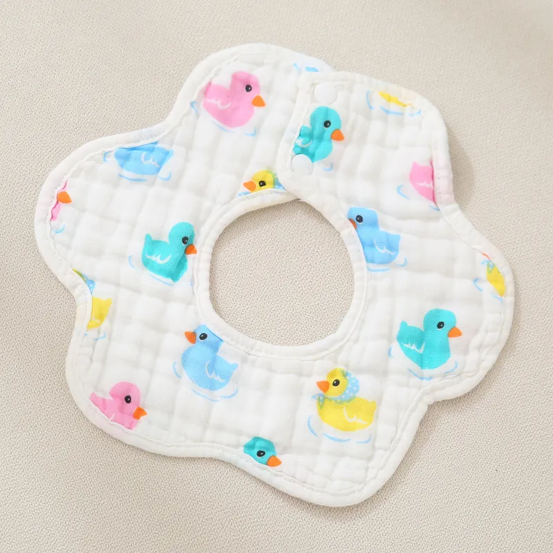 3-pack 100% Cotton Baby 360° Rotate Muslin Bibs Petal Shape Cartoon Pattern Bib  image 3