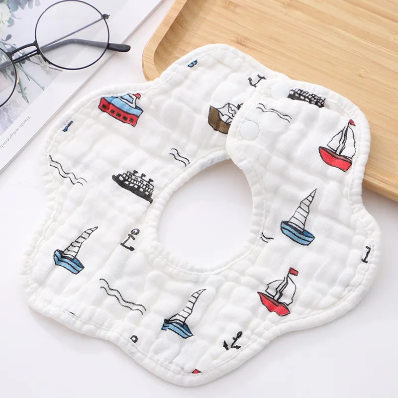 3-pack 100% Cotton Baby 360° Rotate Muslin Bibs Petal Shape Cartoon Pattern Bib  image 4