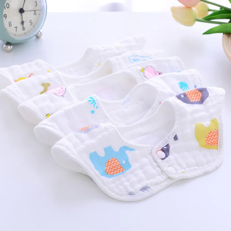 3-pack 100% Cotton Baby 360° Rotate Muslin Bibs Petal Shape Cartoon Pattern Bib  image 5