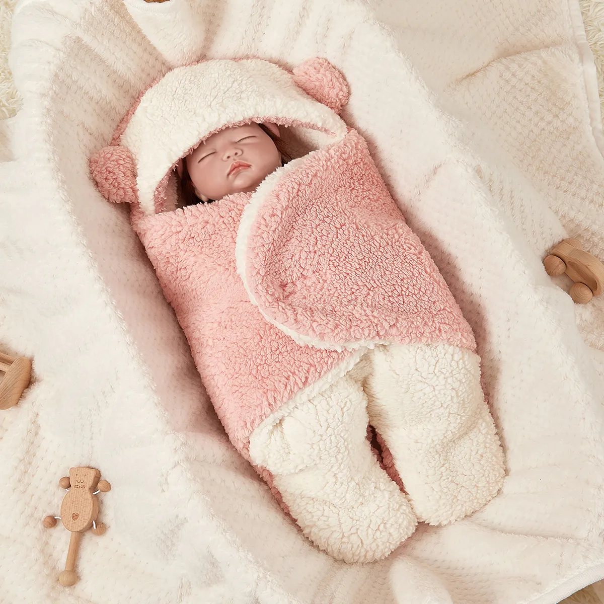 Thickened Newborn Baby Swaddle Sleeping Bag Light Pink big image 1