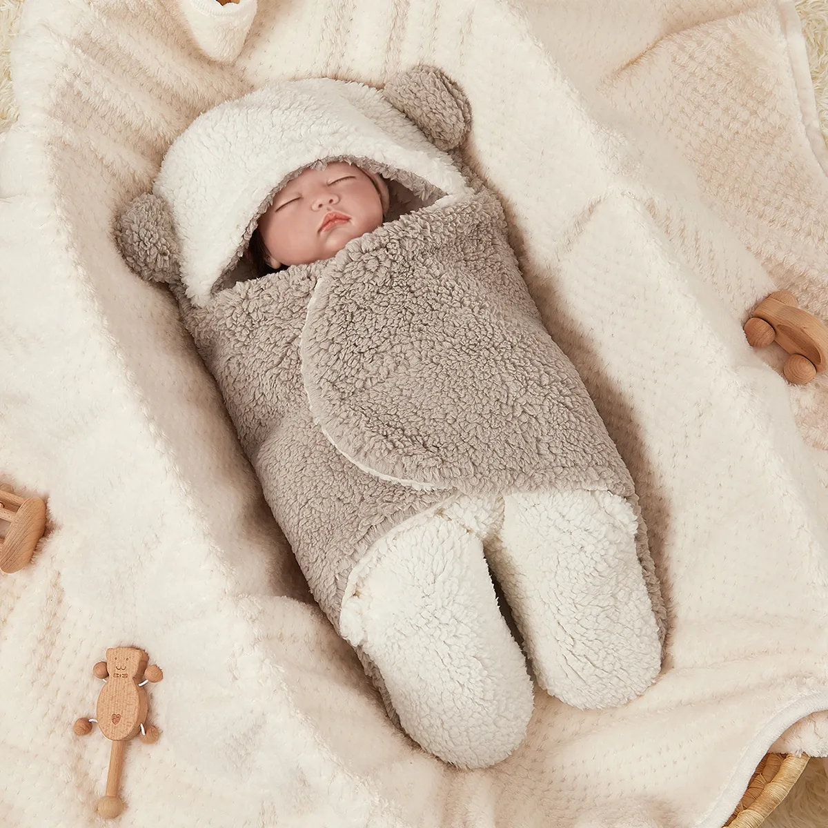 Thickened Newborn Baby Swaddle Sleeping Bag Light Grey image 4